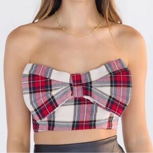 Elegant Plaid Bow Crop Top